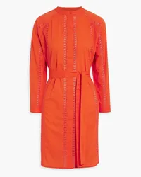 Melissa Odabash Emily crochet-trimmed cotton mini shirt dress - Orange Orange