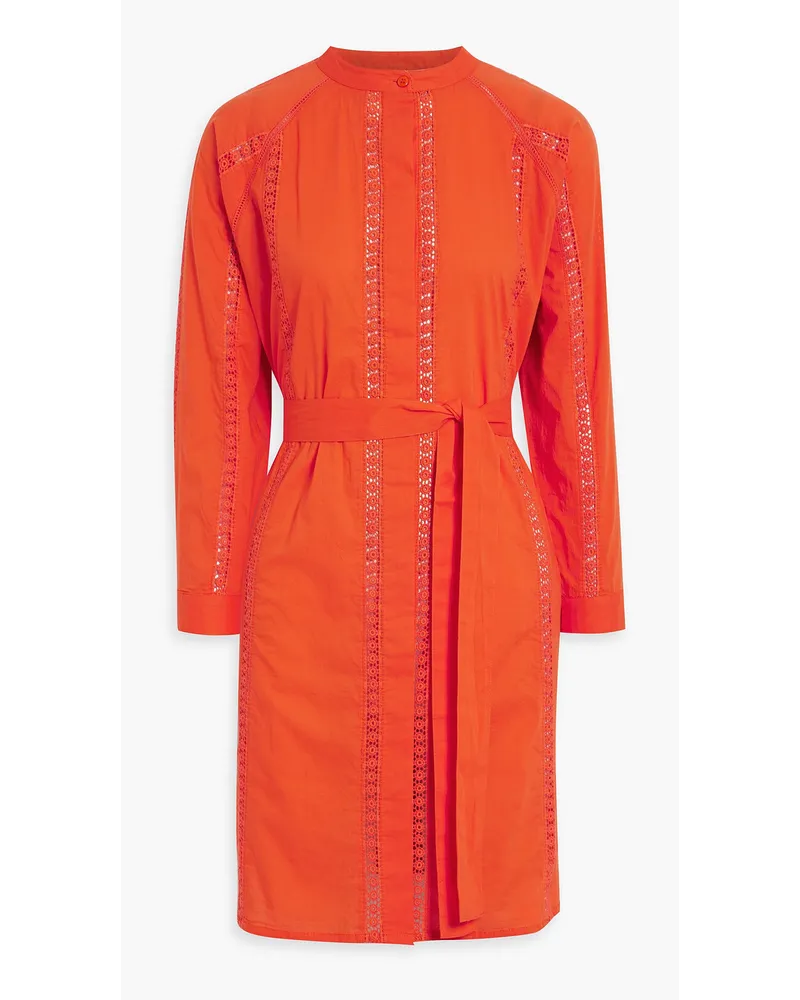 Melissa Odabash Emily crochet-trimmed cotton mini shirt dress - Orange Orange