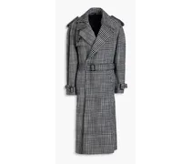 Belted Prince of Wales checked twill trench coat - Black