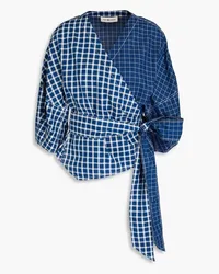 Tory Burch Checked silk wrap top - Blue Blue