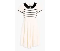 Bow-detailed striped ribbed wool mini dress - White