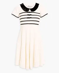 RED Valentino Bow-detailed striped ribbed wool mini dress - White White