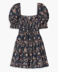 Ulla Johnson Juniper gathered floral-print cotton-blend voile mini dress - Blue Blue