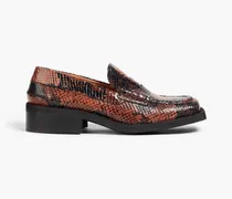 Snake-effect leather loafers - Brown