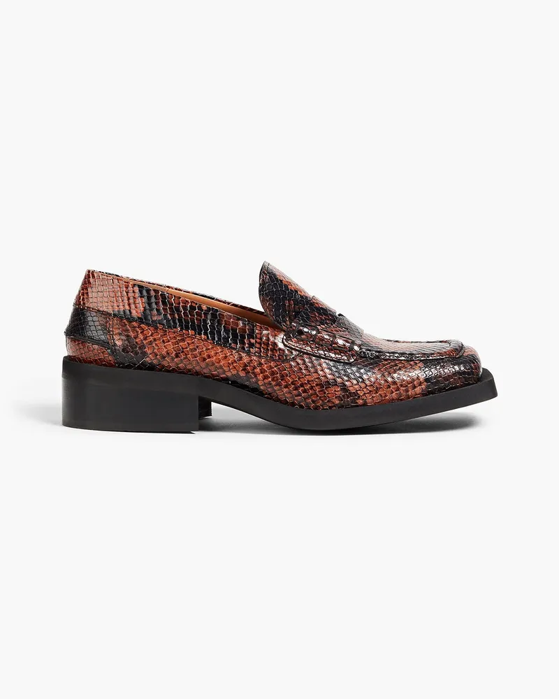 Ganni Snake-effect leather loafers - Brown Brown