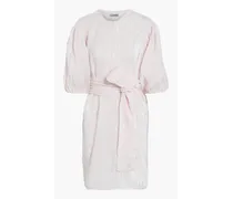 Belted plissé-satin mini dress - Pink
