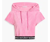 Cropped stretch cotton-blend corduroy hooded top - Pink