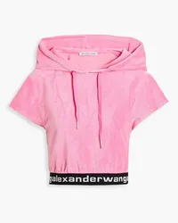 Alexander Wang Cropped stretch cotton-blend corduroy hooded top - Pink Pink