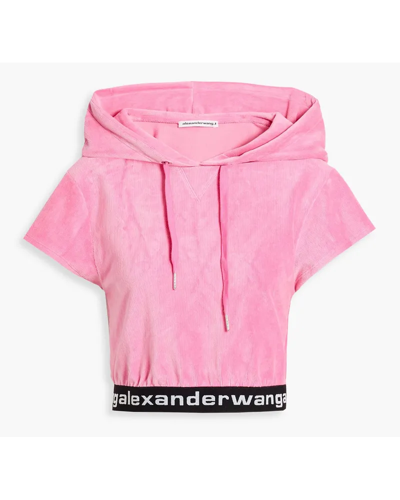 Alexander Wang Cropped stretch cotton-blend corduroy hooded top - Pink Pink