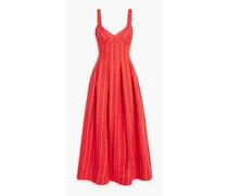 Selene pleated striped linen-blend maxi dress - Red