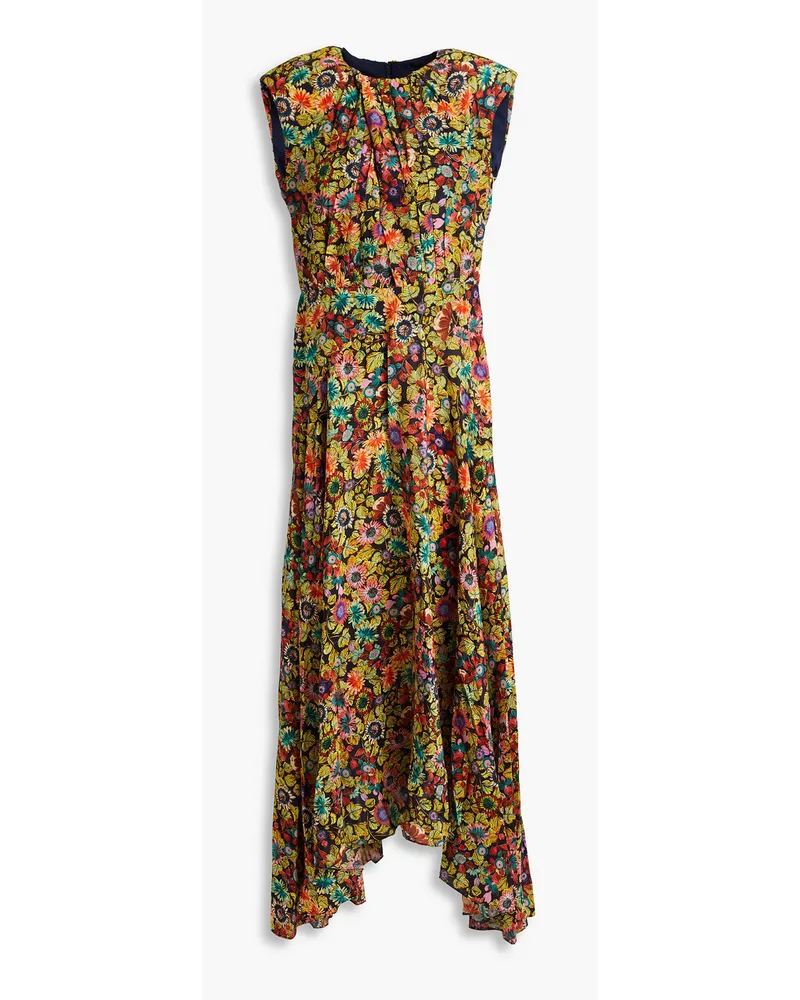 Saloni Divya pleated floral-print silk crepe de chine maxi dress - Yellow Yellow