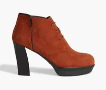 Lace-up suede platform ankle boots - Red