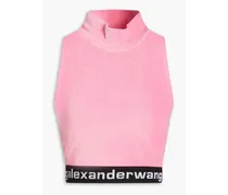 Cropped cotton-blend corduroy turtleneck top - Pink