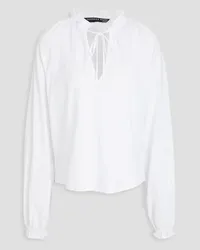 Veronica Beard Pussy-bow gathered Pima cotton-jersey top - White White