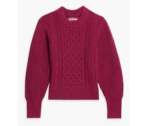 Aran cable-knit wool sweater - Purple