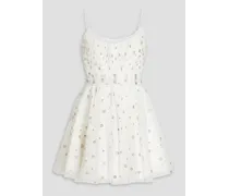 Gathered glittered polka-dot tulle mini dress - White