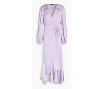 Ruched crinkled-satin midi dress - Purple