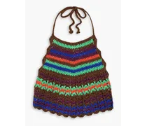 Miguelina Malen cropped crocheted Pima cotton halterneck top - Brown Brown