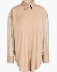 Brunello Cucinelli Embellished silk organza-paneled cotton-blend poplin shirt - Neutral Neutral