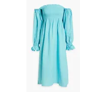 Atlanta off-the-shoulder ruffled linen midi dress - Blue