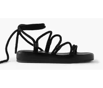 Lace-up leather-trimmed rope sandals - Black