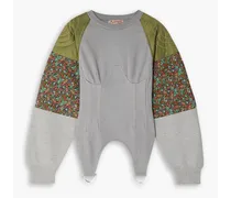 Rosee embellished patchwork cotton-jersey, corduroy and shell sweater - Gray
