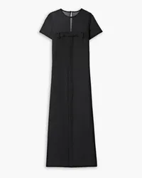 tibi Salopette tulle-paneled grain de poudre wool maxi dress - Black Black