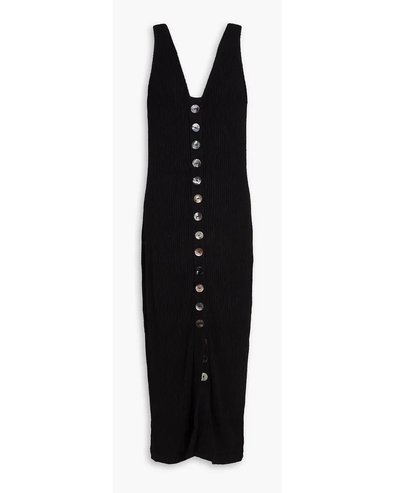 Enza Costa Ribbed-knit cotton-blend midi dress - Black Black