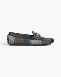 TOD'S Checked flannel and leather loafers - Blue Blue