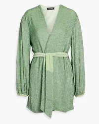 Retrofête Gabrielle velvet-trimmed sequined chiffon mini wrap dress - Green Green