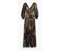 Floral-print metallic chiffon gown - Black