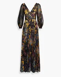 Marchesa Floral-print metallic chiffon gown - Black Black