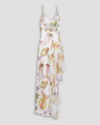 Rodarte Asymmetric draped printed silk-satin maxi slip dress - White White