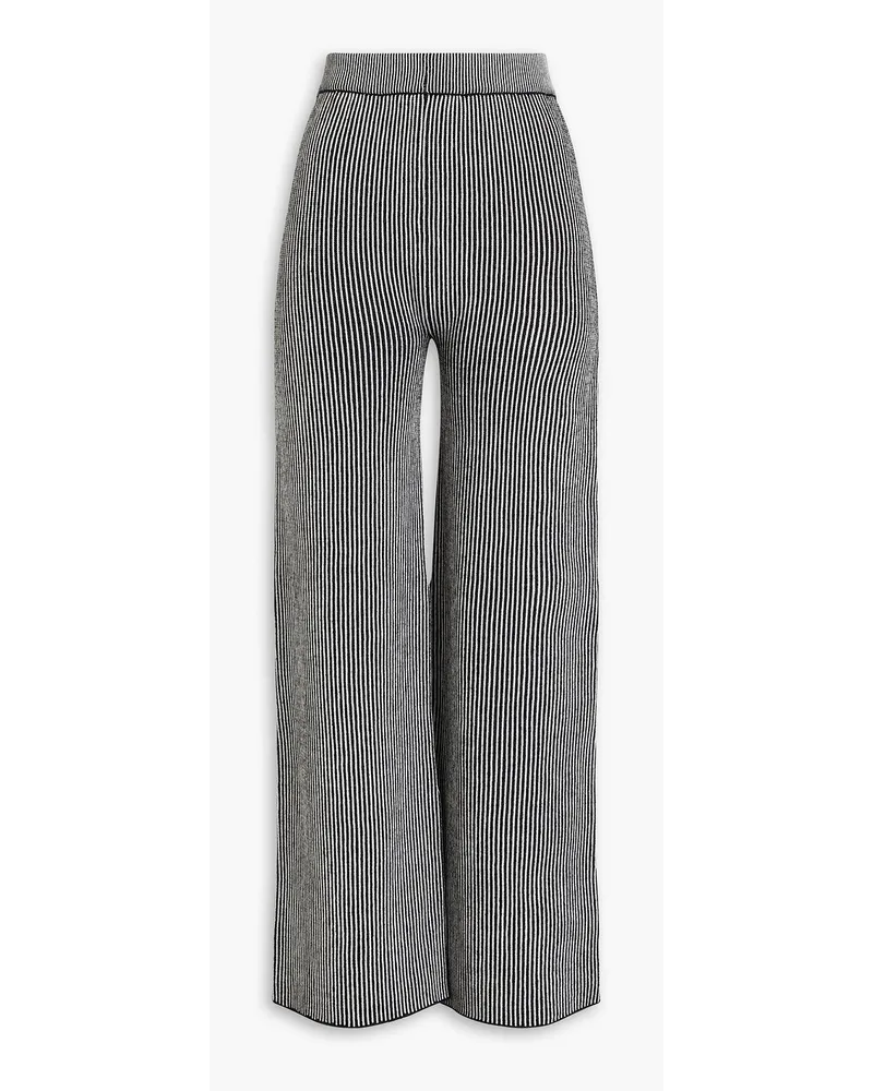 Striped merino wool-blend wide-leg pants - Gray