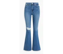 Le High Flare distressed high-rise flared jeans - Blue