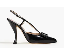 Bow-detailed glossed-leather slingback pumps - Black