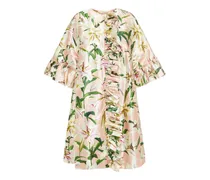 Ruffled floral-print silk-shantung coat - Pink