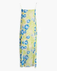 Ganni Printed stretch-mesh midi dress - Blue Blue