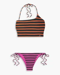 ATTICO Asymmetric crystal-embellished striped bikini - Multicolor Multicolor