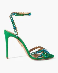 Aquazzura Tequila 105 crystal-embellished suede sandals - Green Green