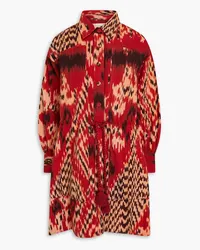 Ulla Johnson Dari printed cotton-jacquard mini shirt dress - Burgundy Burgundy