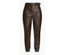 Belted faux leather tapered pants - Brown