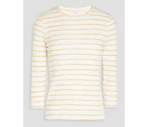 Striped ribbed cotton-jersey top - White