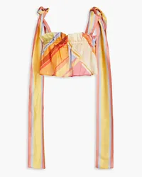 LEO LIN Cropped striped linen and silk-blend top - Orange Orange