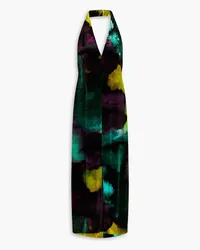 Dries van Noten Dynos tie-dyed velvet halterneck midi dress - Green Green