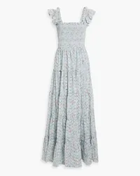 Mikael Aghal Shirred floral-print broderie anglaise maxi dress - Blue Blue