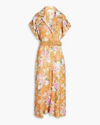 Zimmermann Cropped belted floral-print linen jumpsuit - Brown Brown