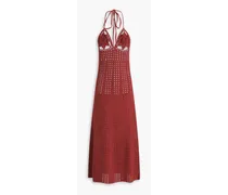 Mercedes crocheted cotton halterneck midi dress - Red
