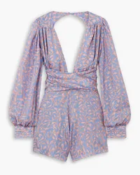 Hannah Charlee open-back printed silk-habotai playsuit - Blue Blue