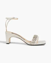 Sergio Rossi Eyelet-embellished fringed leather sandals - Gray Gray